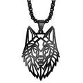 Collar para hombre de acero inoxidable negro con colgante geométrico de cabeza de lobo - Cabeza de Lobo (XL2403J) / Negro