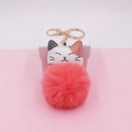 Cute red plush cat pompom keychain with metal ring on a pink background - (Gold Chain Clasp) / 13# Orange Red