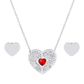 Silver stainless steel jewelry set with red heart pendant necklace and stud earrings - Steel Color (KS138535-KLX)