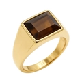 Vintage men's gold plated signet ring with large rectangular brown gemstone inlay - US 8 / Gold Rectangular Tiger's Eye