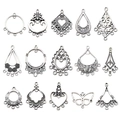 Set of 15 vintage silver alloy earring connectors with intricate filigree patterns - 60pcs Mixed Set