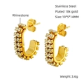 Pendientes de aro en C de acero inoxidable chapado en oro de 18k con pedrería - Circonita Blanca