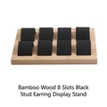 Bamboo 8-slot earring display stand with black L-shaped holders for jewelry storage - 8 Slots - Black PU