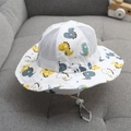White baby sun hat with colorful dinosaur print and breathable mesh side panels - 48-52cm (Adjustable) / White (Colorful Dinosaur)