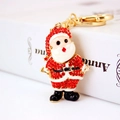 Sparkly Santa Claus keychain with red rhinestones and gold-tone metal pendant for women - 5.7cmx3.6cm / Gold Santa Claus/Red Rhinestone