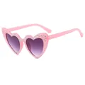 Pink heart-shaped sunglasses with rhinestone accents and purple gradient lenses - Jelly Pink Double Grey Lens