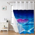 Détail d'un rideau de douche gaufré imperméable avec cœur glacé et œillets en métal argenté - SYL-2 Cœur de Cristal Galaxie Fantaisie