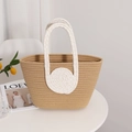 Handcrafted woven cotton rope tote bag in khaki and cream white for beach vacations - Coffee/White