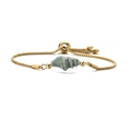 Detail of adjustable gold box chain bracelet with green and white ceramic shell charm - Green Blue + Stainless Steel