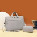 Gray laptop messenger bag set with shoulder strap and matching storage pouch - Upgraded Four-pocket Design With Shoulder Straps For Easy Carrying In Light Gray + Power Bank Bag --- Countdown Special Offer / 13.3 Inch