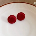Winter festive red round fabric wrap stud earrings displayed on a white ceramic plate - 54# Silver Earring Post - Red - Round