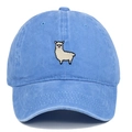 Sky blue washed cotton baseball cap featuring white alpaca embroidery for outdoor sun protection - Adjustable / Light Blue