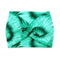 Bohemian wide knotted headband with green tie-dye print in high elastic knit fabric - Lime Green Tie Dye
