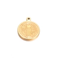 Golden round Saint Benedict medal pendant in stainless steel for DIY necklace making - 16# (16mm Diameter) / Gold
