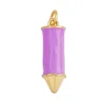 Lavender purple enamel pencil pendant with gold accents and zircon inlay for jewelry - Pencil Shape-Purple