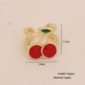 Incantevole orecchino a ciliegia in smalto rosso e verde con montatura in rame dorato - Stile Ciliegia (1# Ciliegia Singola)
