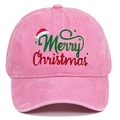 Pink washed cotton baseball cap featuring Merry Christmas embroidery and santa hat motif - Adjustable / Pink