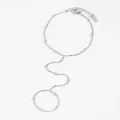 Elegant silver stainless steel beaded hand chain with adjustable lobster clasp - Round Bead Decorative Style (PB047) / Silver