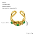 18k gold plated stainless steel adjustable ring featuring three green natural stones - Natural Green Stone Carved Style (ZYG532)
