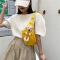 Bright yellow canvas crossbody bag featuring a cute 3D plush bear and adjustable strap - Yellow