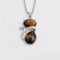 Cat shaped tiger eye stone pendant necklace with stainless steel twist chain jewelry - Tiger Eye Cat + 60CM Rope Chain
