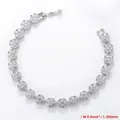 Detail view of flower tennis bracelet with 8.0mm width and clear crystal inlay - Platinum White Zirconia Bracelet (VL527)
