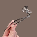 Elegant gun-black ginkgo leaf hair pin with sparkling zircons and a white pearl - Gun Black Ginkgo Leaf - Gun Gray