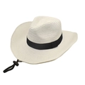 Dettaglio di cappello da cowboy in paglia bianca con nastro nero e cordino antivento - M (56-58cm) / Bianco puro