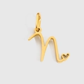 Pendentif lettre N doré poli avec petit cœur en acier titane brillant - Lettre N