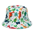 White cotton kids bucket hat with colorful cartoon dinosaur prints and palm trees - 51-52CM(2-4 Years Old) / Dinosaur Collection 1