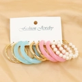Set de 6 paires de créoles dorées en résine pastel et perles pour femmes - Ensemble Créoles Résine Macaron (Z50)