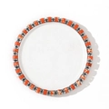 Men's natural gemstone bracelet with orange African pine and silver hematite beads - Orange Spotted Cylinder Silver Spacer Bracelet (B-B24071803B)
