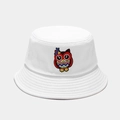 Détail de la broderie hibou colorée sur un chapeau bob blanc en coton de haute qualité - Hibou Rouge Blanc