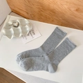 Women's grey mid-calf ribbed cotton socks with elegant white lace trim detail - One Size / Medium Grey