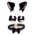 Black plush cat ear headband set with bells, lace choker and wristbands for cosplay - Black Pink Inner Cat Ears + Wristbands + Choker