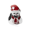Sterling silver Christmas snowman charm with red enamel hat and scarf for bracelets - Christmas Snowman (Red Enamel Accents)
