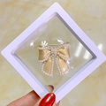 Elegant champagne bow brooch with white pearls in a square white suspension gift box - Champagne Bow Style (XZ104 Boxed)