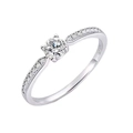 Classic white gold moissanite ring with a brilliant round center stone and side accents - First Love Ring (platinum) Ljz-153 / Adjustable Open