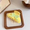 Yellow acetate bow hair claw clip with light green ribbon detail for women hairstyles - 8cm / Yellow With Green Bow (A447)