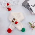 Detail of white plush scarf with Christmas reindeer plushie and colorful pom-poms - Christmas White (Reindeer Decor)
