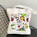 White chemistry canvas tote bag with hand-drawn scientific patterns and symbols - C7 Mixed Science No Inner Pocket No Zipper
