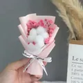 Close-up of mini flower bouquet with pink baby's breath and cotton in pink paper - Cotton Pink Gypsophila (Pink Wrapping)