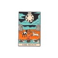 The Moon tarot card enamel pin XVIII with orange and mint green geometric medal design - The Moon