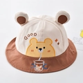 Cute beige baby bucket hat with brown brim, bear embroidery and 3D ears detail - 8 Months-3 Years (46-50cm) / 24 Coffee (Color Bear)