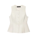 Damen-Set mit cremefarbenem Schößchen-Top und gerader Hose aus Anzugstoff - Tops