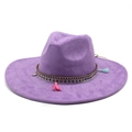 Purple wide brim suede fedora hat with bohemian colorful tassel band decoration - M (56-59cm) / Taro Purple
