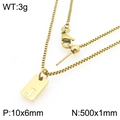 Gold stainless steel box chain necklace with rectangle pendant engraved with letter J - Gold Letter J Style (KN293702-Z)