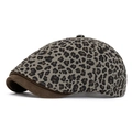 Vintage leopard print ivy cap with brown faux suede brim shown in a side profile view - Adjustable / Gray