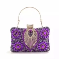 Elegant purple evening bag with sparkling rhinestones, beads and gold metal handle - Purple