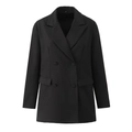 Women's 3-piece solid black suit set with double-breasted blazer and skirt - S / Blazers / Black